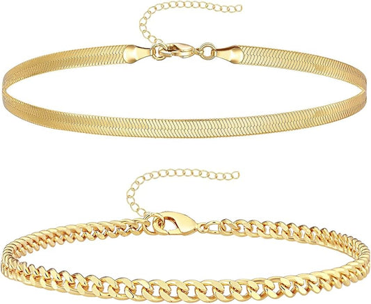 Gold Bracelets for Women Trendy,14K Gold Plated Dainty Stackable Paperclip Cuban Link Chain Bracelets, Simple Cute Cuff Bracelets Jewelry Set Adjustable 7"+2"