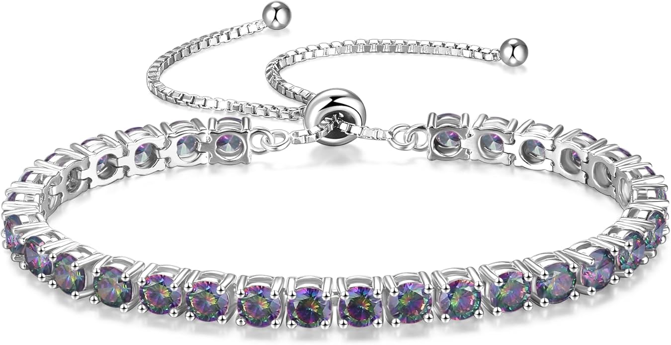 FANCIME Birthstone Bracelet Jewelry for Women Sterling Silver Tennis Bracelet Classic Bolo Adjustable Chain Fine Jewelry Anniversary Birthday Gifts for Women Mom Wife Her