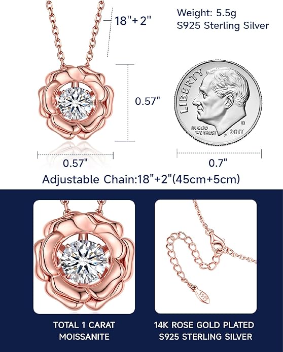MomentWish Necklace for Women, Sparkling Gift for Her, 1Carat Moissanite Heart Pendent for Her, 925 Sterling Silver Dance Necklace for Anniversary Christmas Valentines