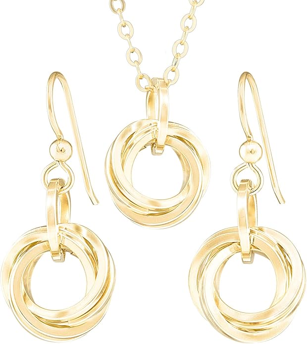 Tahmi Elegant 14K Yellow Gold-Filled Love Knot Jewelry Gift Set | 20 Inch Circle Pendant Necklace and Dangle Earrings for Women | Perfect Everyday, Holiday, Birthday, or Wedding Gift Idea