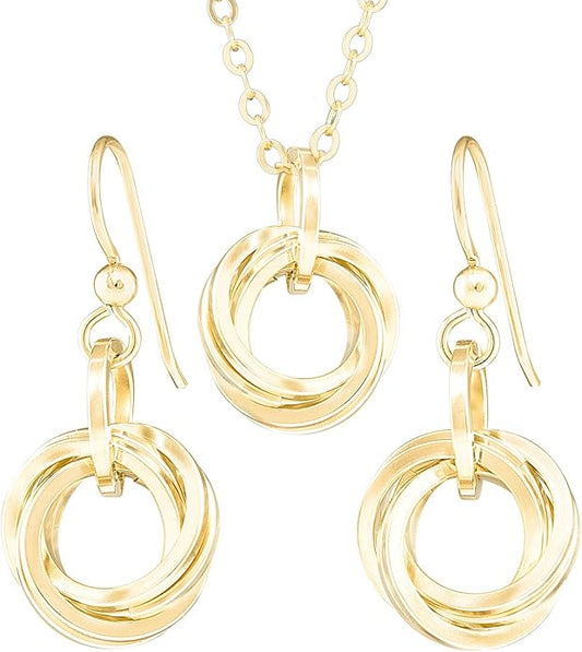 Tahmi Elegant 14K Yellow Gold-Filled Love Knot Jewelry Gift Set | 20 Inch Circle Pendant Necklace and Dangle Earrings for Women | Perfect Everyday, Holiday, Birthday, or Wedding Gift Idea