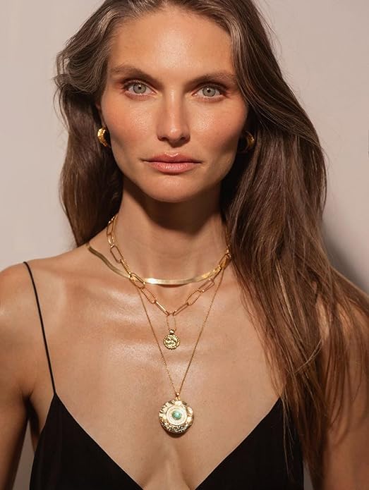 CANEVINKA 18K Gold Plate Coin Pendant Necklace for Women Dainty Compass Sunflower Necklaces Personalized Chain Layered Jewelry