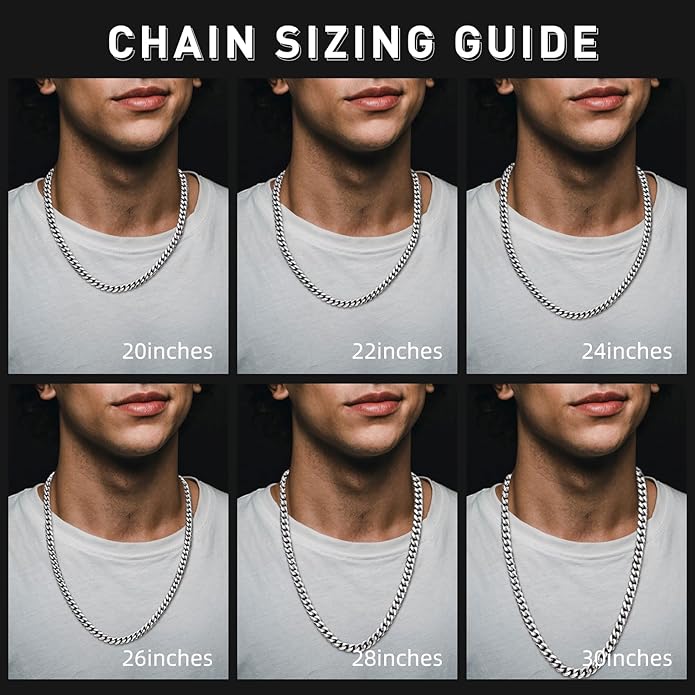 waitrose 7mm Silver Chain for Men Miami Cuban Link Mens Chain,925 Sterling Silver/14K Gold Plated and 316L Stainless Steel Silver/Gold Chains for Men Necklace