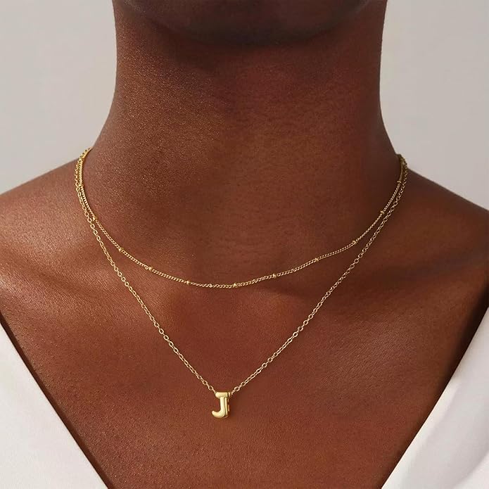 Bubble Letter Necklace Layered Initial Necklaces for Women Dainty Cute Choker Pendant Stack Jewelry Teen Gift Trendy Stuff