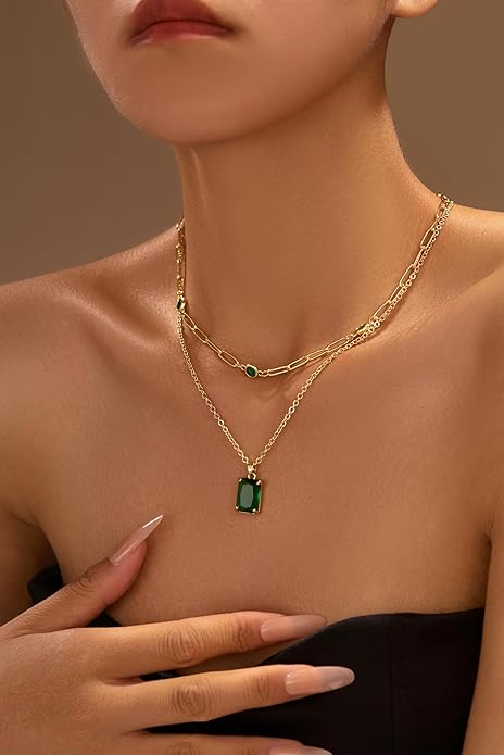 Gold Layered Pendant Necklaces for Women 14k Gold Plated Crystal Choker Necklace Paperclip Rhinestone Necklace Party Prom Jewelry