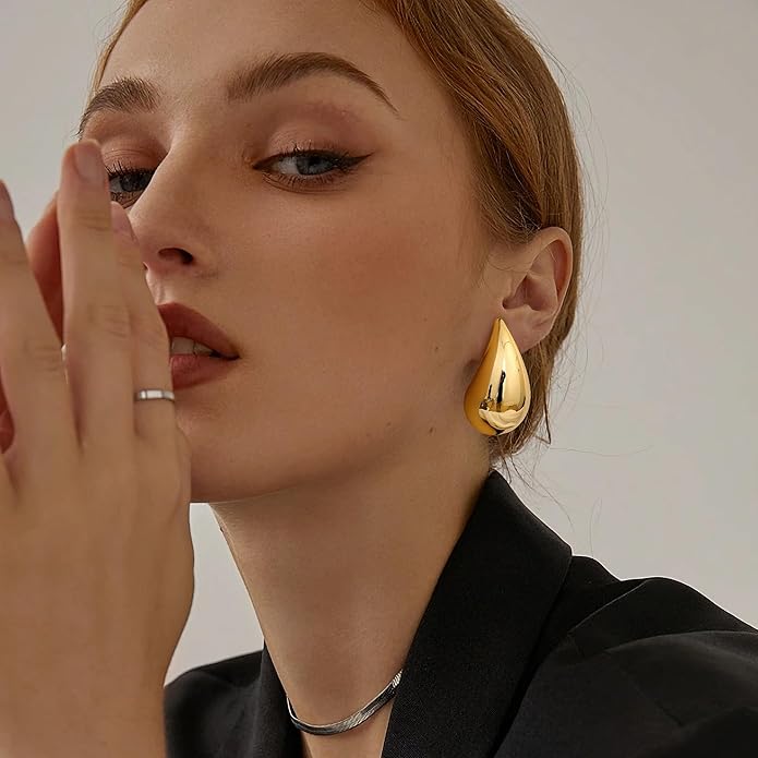 Gacimy Teardrop Earrings Dupes for Women 14K Gold Plated, Chunky Drop Earrings for Women with 925 Sterling Silver Post