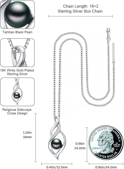 KANNSOAR Tahitian Black Pearl AAAA 18K Gold Plated Sterling Silver Pendant Necklace for Women Wife Mom Girlfriend Valentine Her Jewelry Gift for Anniversary Birthday Christmas