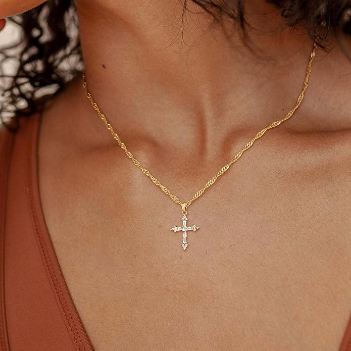 Cross Necklace for Women Dainty 14K Real Silver Gold Plated Layered Cross Pendant Necklace Stack Simple Trendy Cute Charm Choker Necklaces Jewelry Gift for Women Teen Her