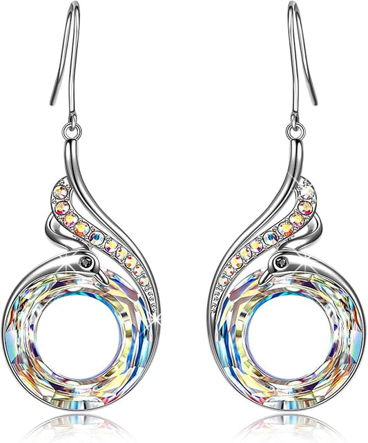 Kate Lynn "Rise From the Ashes" Phoenix Earrings, Sterling Silver Dangle Earrings with Crystals from Austria, Birthday Gift with Jewelry Box, Symbol of Luck and Renewal
