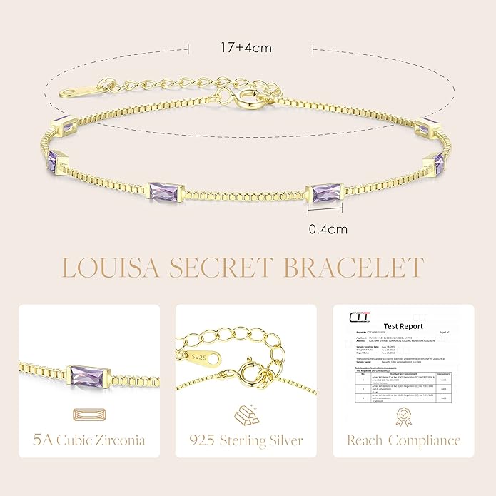 LOUISA SECRET Birthstone Bracelets for Women, 925 Sterling Silver Dainty Simple Women Charm Link Bracelet, Birthday Anniversary Jewelry Gifts for Women Wife Mom Her