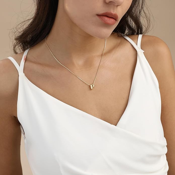 Bubble Gold Letter Necklace for Women, 14k Gold Plated Balloon Initial Necklace, Dainty Gold Necklace for Women, Personalized Bubble Pendant Name Necklace, Fashion Accessories Trendy Jewelry