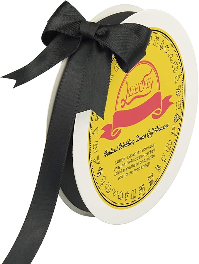 LEEQE Double Face Black Satin Ribbon 5/8 inch X 50 Yards Polyester Black Ribbon for Gift Wrapping Very Suitable for Weddings Party Invitation Decorations and More