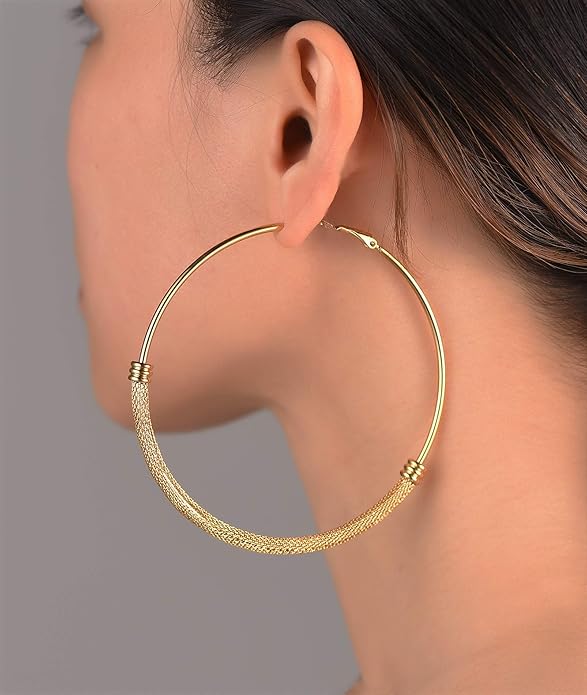 PROSTEEL 30/40/60/80/100mm Chunky Hoop Earrings For Women Gold Plated/Black Stainless Steel Hoops Earrings Statement Jewelry
