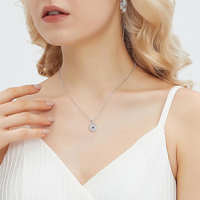 White Gold 14K Gold Plated Necklaces for Women Evil Eye Necklace for Women Girls Evil Eye Hamsa Hand of Fatima Pendant Necklace Good Luck Necklace Jewelry