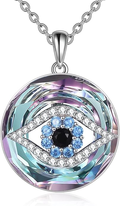 WINNICACA Sterling Silver Evil Eye Necklace Protection Crystal Pendant for Women Good Luck Vintage Evil Eye Pendant Jewelry Birthday Gifts for Women Friend Female