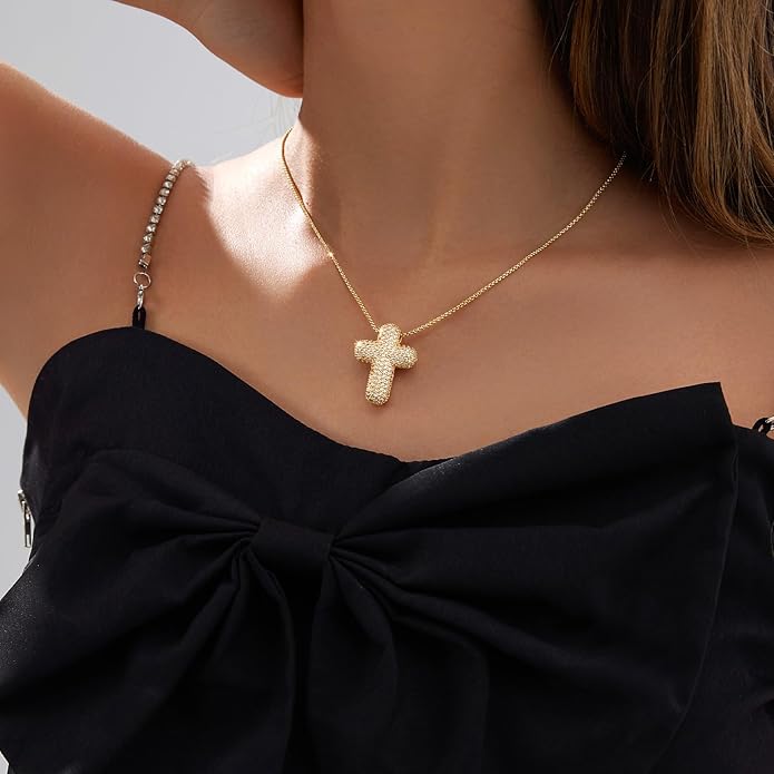 Partm Gold Cross Necklace for Women 14K Plated Dainty Pendant Cross Chain Faith Crucifix Choker Baptism Necklace for Women Trendy Religious Jewelry Hypoallergenic