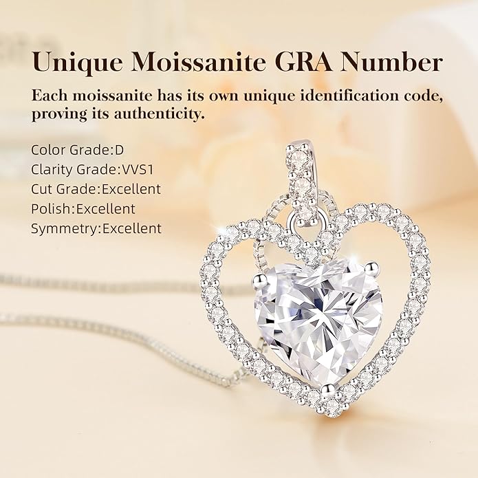 2CT Moissanite Heart Necklace for Women Wife in Gift Box,S925 Sterling Silver Jewelry for Women,Anniversary Birthday Present for Wife Her Girlfriend,18K Gold/White Gold Filled