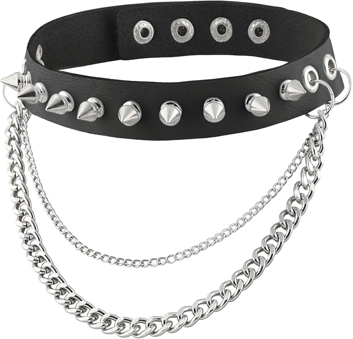 HZMAN Fashion Women Men Cool Punk Goth Metal Spike Studded Link Leather Collar Choker Necklace