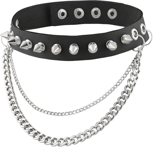 HZMAN Fashion Women Men Cool Punk Goth Metal Spike Studded Link Leather Collar Choker Necklace