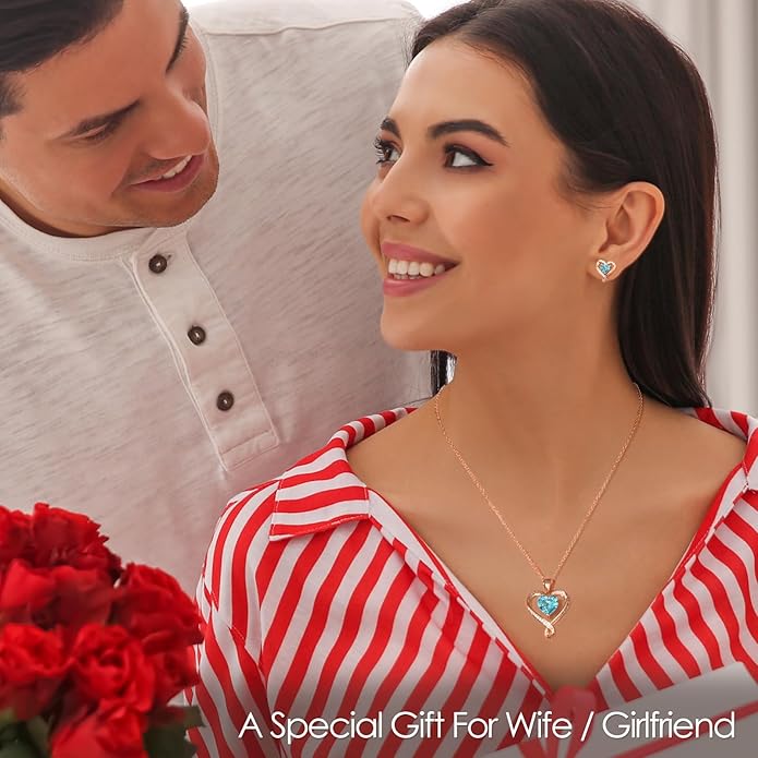 Earrings for Women, S925 Sterling Silver Rose Gold Birthstone Heart Studs Earring for Girlfriend Wife, Anniversary Birthday Christmas Valentines Mothers Day Gifts Jewelry for Women Wife Her Mom