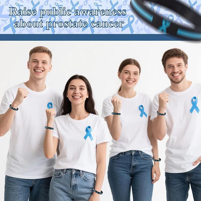 18Pcs Prostate Cancer Awareness Bracelets Light Blue Ribbon Silicone Wristband for Men Women Men's Health ALS Thyroid Lymphedema Cancer Awareness Bracelet for Men Event Support Favor Gifts
