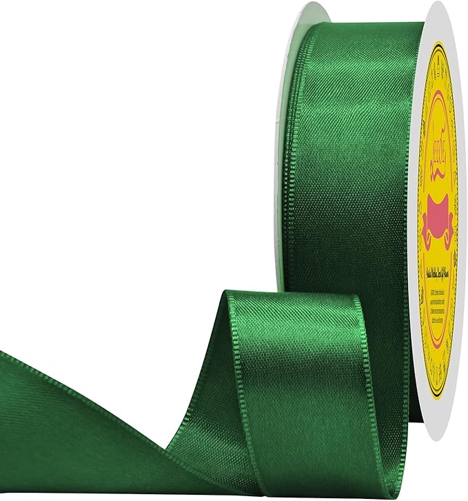 LEEQE Double Face Forest Green Satin Ribbon 1 inch X 25 Yards Polyester Forest Green Ribbon for Gift Wrapping Very Suitable for Weddings Party Hair Bow Invitation Decorations and More