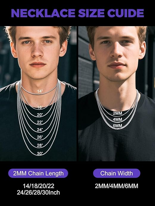 Richsteel Stainless Steel Mens Flat Link Chain Necklace, Black/Gold/Steel Chain for men, 2mm/4mm/6mm Width, No Tarnish & Hypoallergenic Hip Hop Jewelry, 18"-30" Length