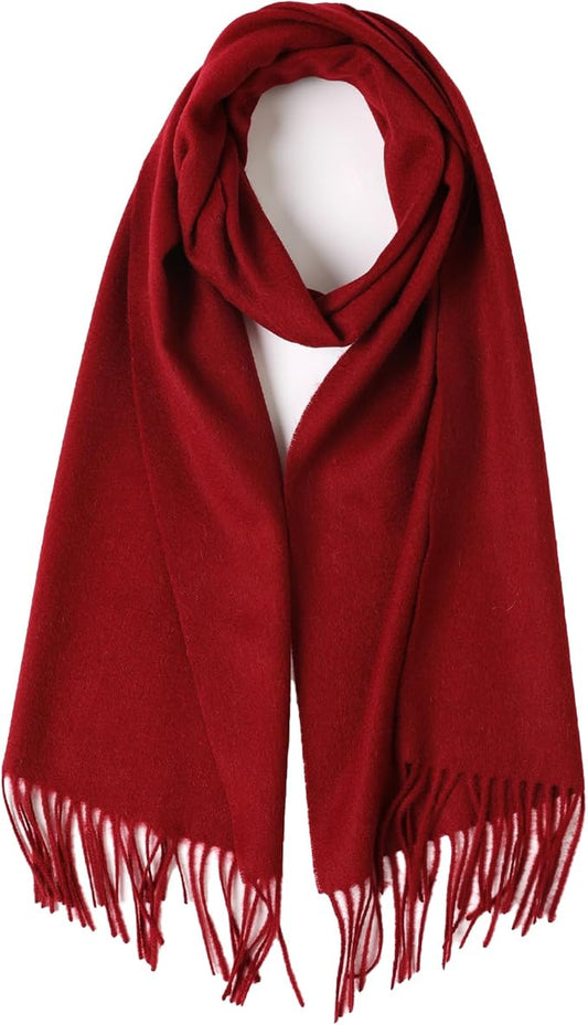 WASALUYA Wool Scarf for Women & Men, 100% Wool Scarves Wrap Shawl with Tassels, Elegant Soft Winter Scarf for Fall and Winter