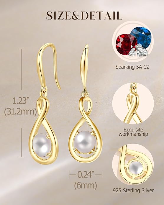FANCIME Dangle Drop Earrings 925 Sterling Silver Dainty Infinity Round Gemstone Birthstone Jewelry Birthday Gifts for Her Women