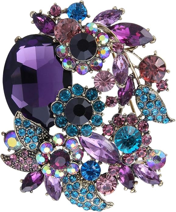 EVER FAITH Rhinestone Crystal Party Flower Leaf Vine Brooch