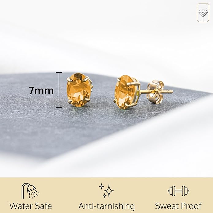 14k Gold Oval Stud Earrings for Women with Push Backs | 7x5mm Gemstone Birthstone Earrings | Real 14 Karat Gold Earrings Studs | Hypoallergenic Gemstone Stud Earrings for Women by MAX + STONE
