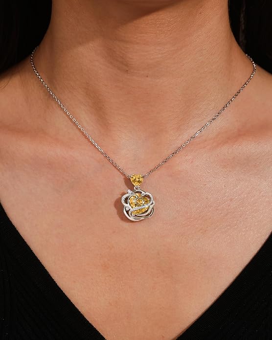 FANCIME Thornless Pulse Birthstone Necklace for Women Sterling Silver Rose Pendant Fine Jewelry Gemstone Birthday Valentines Day Gifts for Wife Her