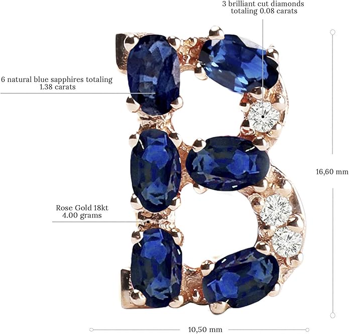 Albert Hern Blue Sapphire Initial Necklace With Diamonds & 18K Gold Chain | Irresistible Letter Pendants Jewelry | Perfect Valentine’s Day, Anniversary & Birthday Gift