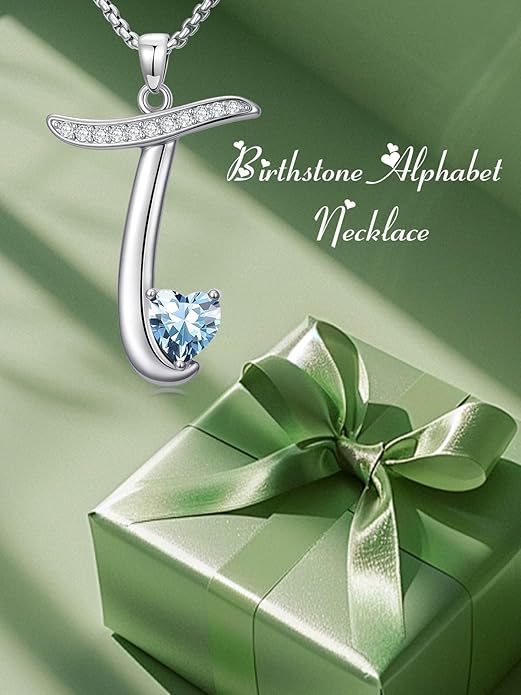 Christmas Gifts for Women Alphabet A to Z Initial Birthstone Pendant Necklaces for Women - 18k White Gold Plated Personalized Name Jewelry Valentine Mothers Day Birthday Gifts for Women Her Girlfriend