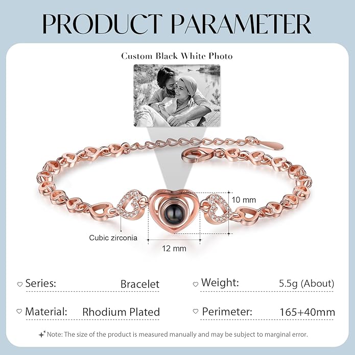 ROSI Personalized Bracelets with Picture Inside, Custom Projection Bracelets with Photos, Picture Bracelet Personalized Photo Gifts, Memorial Gifts for Women Mom Family Couple Girl