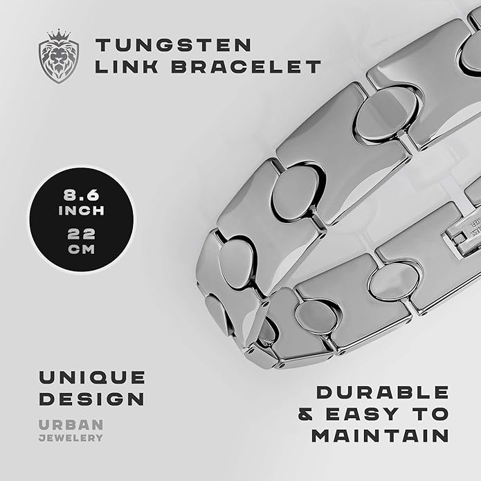 Urban Jewelry Men’s Tungsten Carbide Link Bracelet Collection – 8.3–8.5" Length, 10 mm Heavy Chain, Cross, Track, Box & Wheat Styles, Scratch & Tarnish Resistant, Secure Snap‑Lock, Gift Box