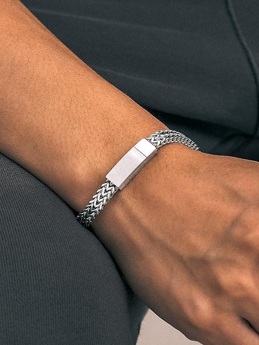 Richsteel Bracelets for Men 6mm/10mm/12mm Width Stainless Steel With Sturdy Clasp Franco Curb Chain Mens Bracelet 7.4/8.2/9 Inches Length
