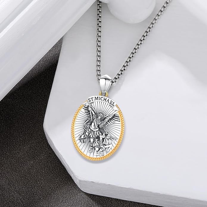 Taioiat Saint Necklace 925 Sterling Silver St Necklace Amulet Pendant Jewelry Religious Gift for Men Women