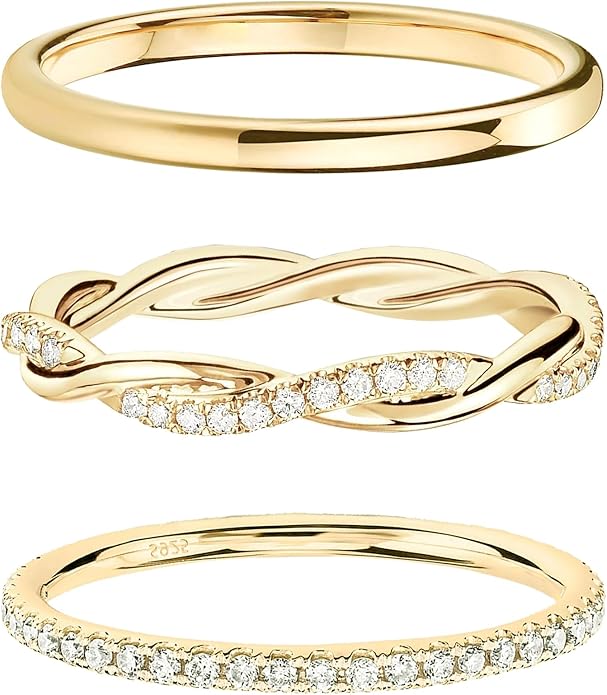 DEARMAY Stackable Gold Plated Rings for Women Non Tarnish, Dainty 14K Gold Diamond Rings Set Thumb Fashion Thin Cubic Zirconia Pack Simple Unique Statement Rings Jewlery 5/6/7/8/9/10