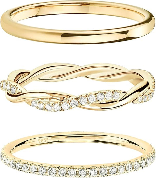 DEARMAY Stackable Gold Plated Rings for Women Non Tarnish, Dainty 14K Gold Diamond Rings Set Thumb Fashion Thin Cubic Zirconia Pack Simple Unique Statement Rings Jewlery 5/6/7/8/9/10