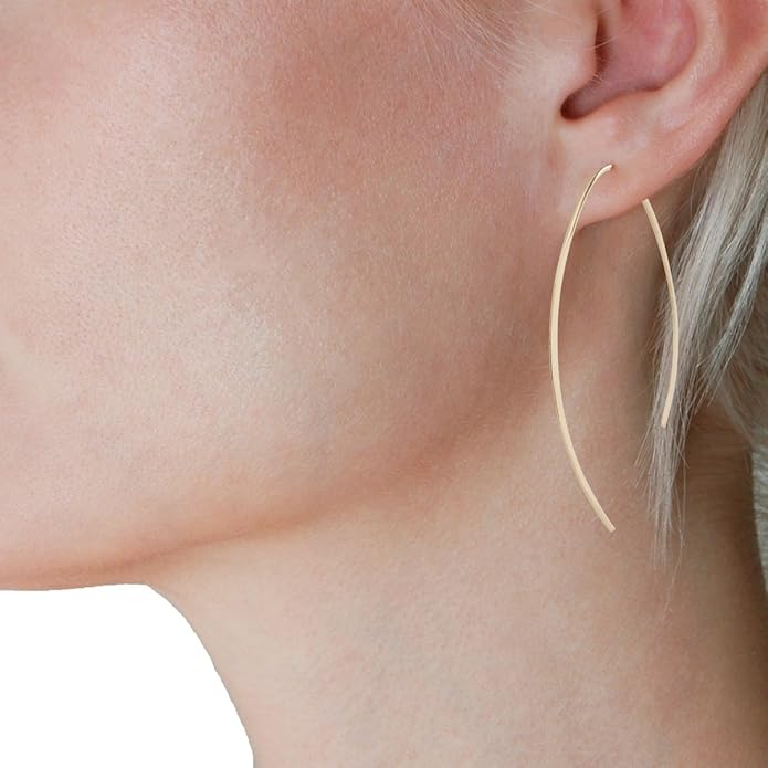 Upside Down Hoop Earrings - Hypoallergenic Lightweight Wire Needle Drop Dangle Threader Hoops for Women, Safe for Sensitive Ears - Plated in 925 Sterling Silver or 18k Gold