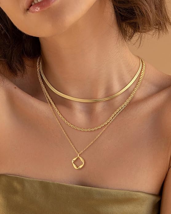 Layered Gold Silver Necklace for Women Non Tarnish,Dainty Choker Statement Chunky Necklace Stack Charm Pendant Chain Necklace Set 14K Gold Plated Long Stacked Womens Necklaces Trendy Jewelry Gift