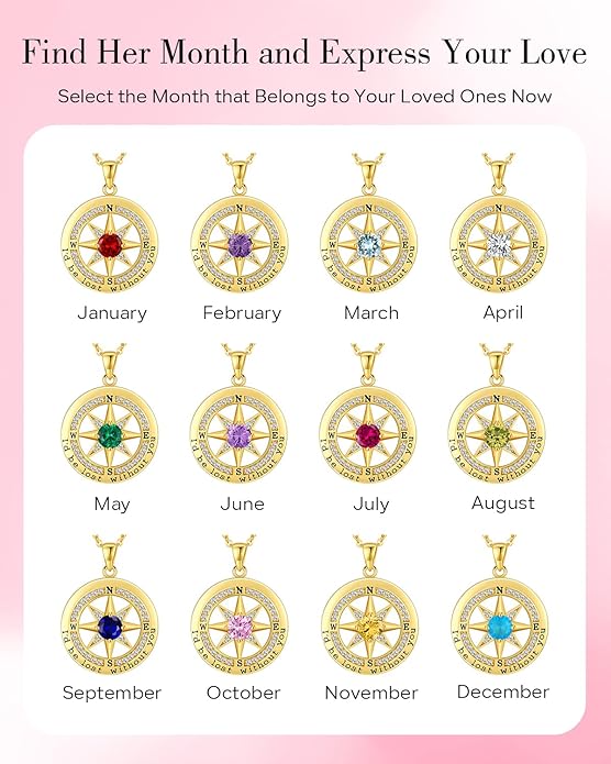 S925 Necklace Gift for Wife |Compass Jewelry |Women Anniversary |Sterling Silver |Girlfriend Birthday Gifts for Her Valentines |I'd be Lost without You |Jewel 18K Gold