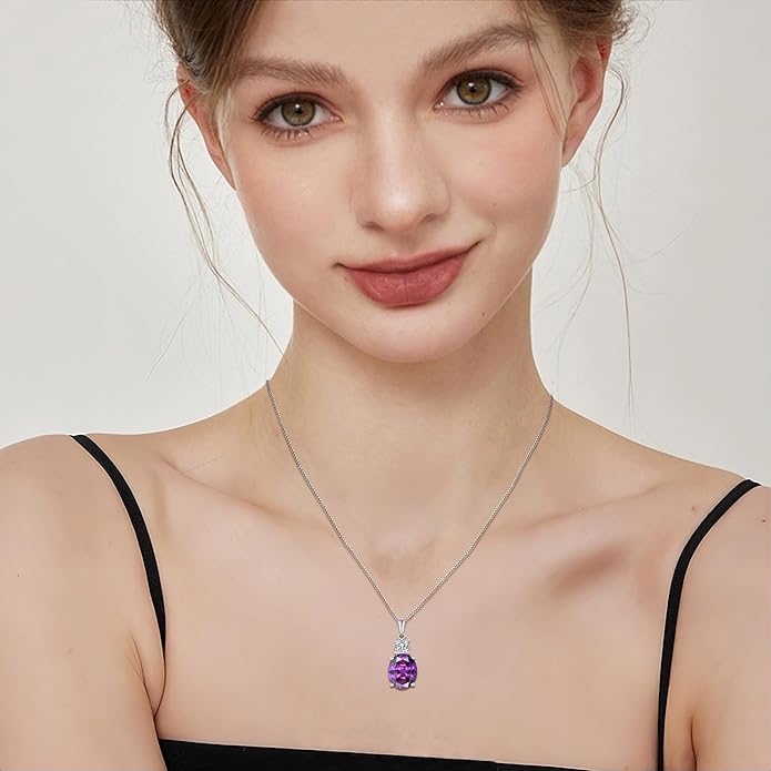 Birthstone Necklace for Women 925 Sterling Silver Oval Cut Cubic Zirconia Pendant Jewelry Gifts for Her