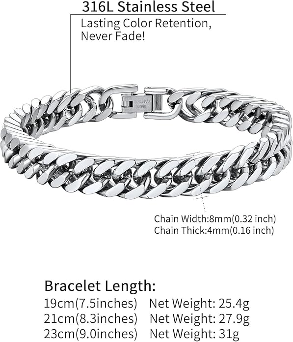 ChainsHouse Stainless Steel Cuban Link Bracelet, 8mm/12mm/17mm Width, 7.5"/8.3"/9", 18K Gold Plated Chain Wrist Bracelets for Men Women, Send Gift Box