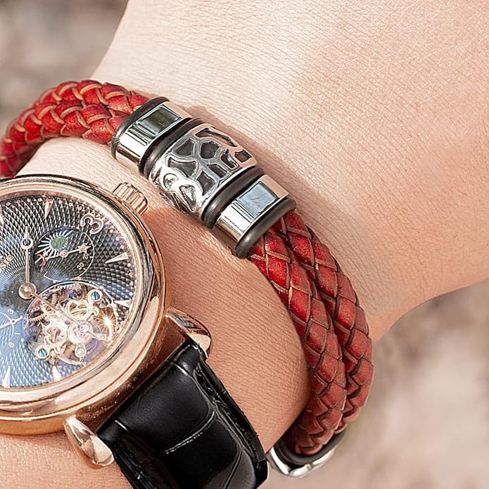 Mens Leather Bracelet Premium Leather Braided Bracelet Stainless Steel Jewelry Gift Accessories Men's Bracelet