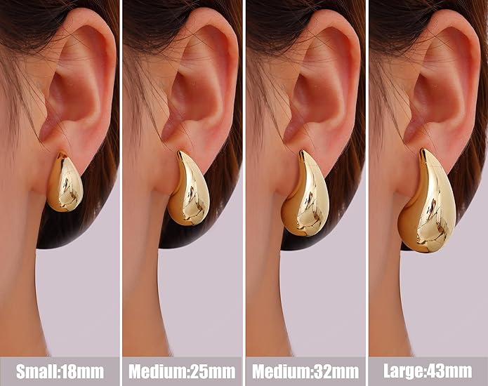 Gacimy Teardrop Earrings Dupes for Women 14K Gold Plated, Chunky Drop Earrings for Women with 925 Sterling Silver Post