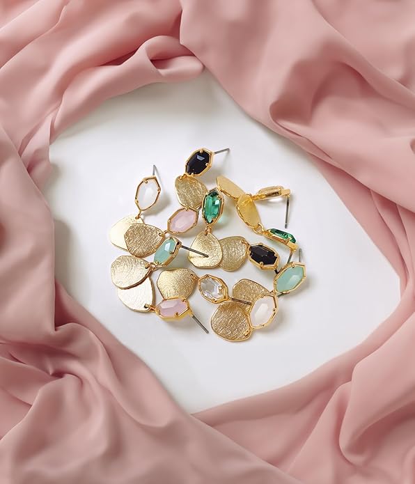 OZEL – Crystal Earrings for Women Dangle – 14K Gold Plated Lightweight Daily Fashion Earrings