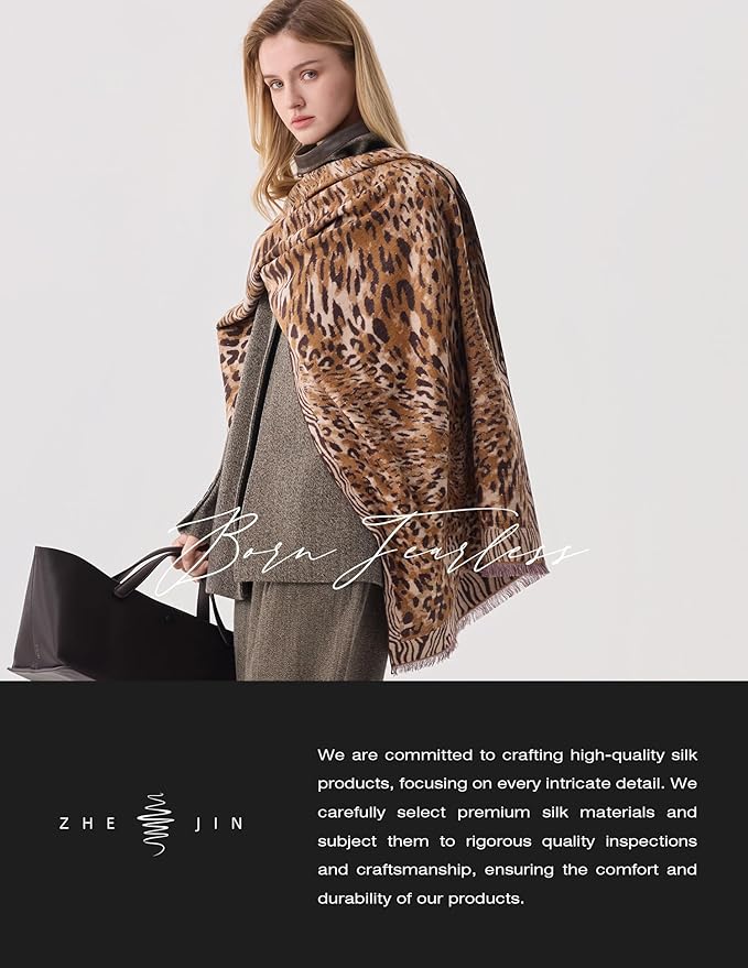ZHE JIN Luxurious Silk Scarf Shawl Wraps for Women, Warm Scarves Winter Gift, 100% Brushed Mulberry Silk