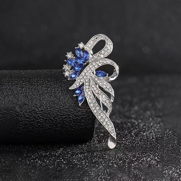 Rhinestone Brooches for Women,Vintage Silver Large Brooch Pins Blue Crystal Dress Brooch Pin Decorative Pins,Fashion Prom Jewelry Accessories